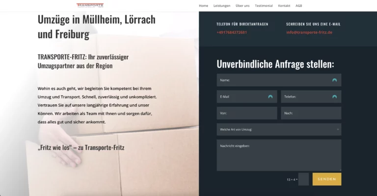 webzeugx Webagentur Freiburg - Umzugsfirma Website mit Kontaktformular.